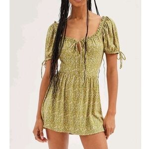 Urban Outfitters Eden Backless Floral Puff Sleeve Romper Playsuit Skort - Size:S